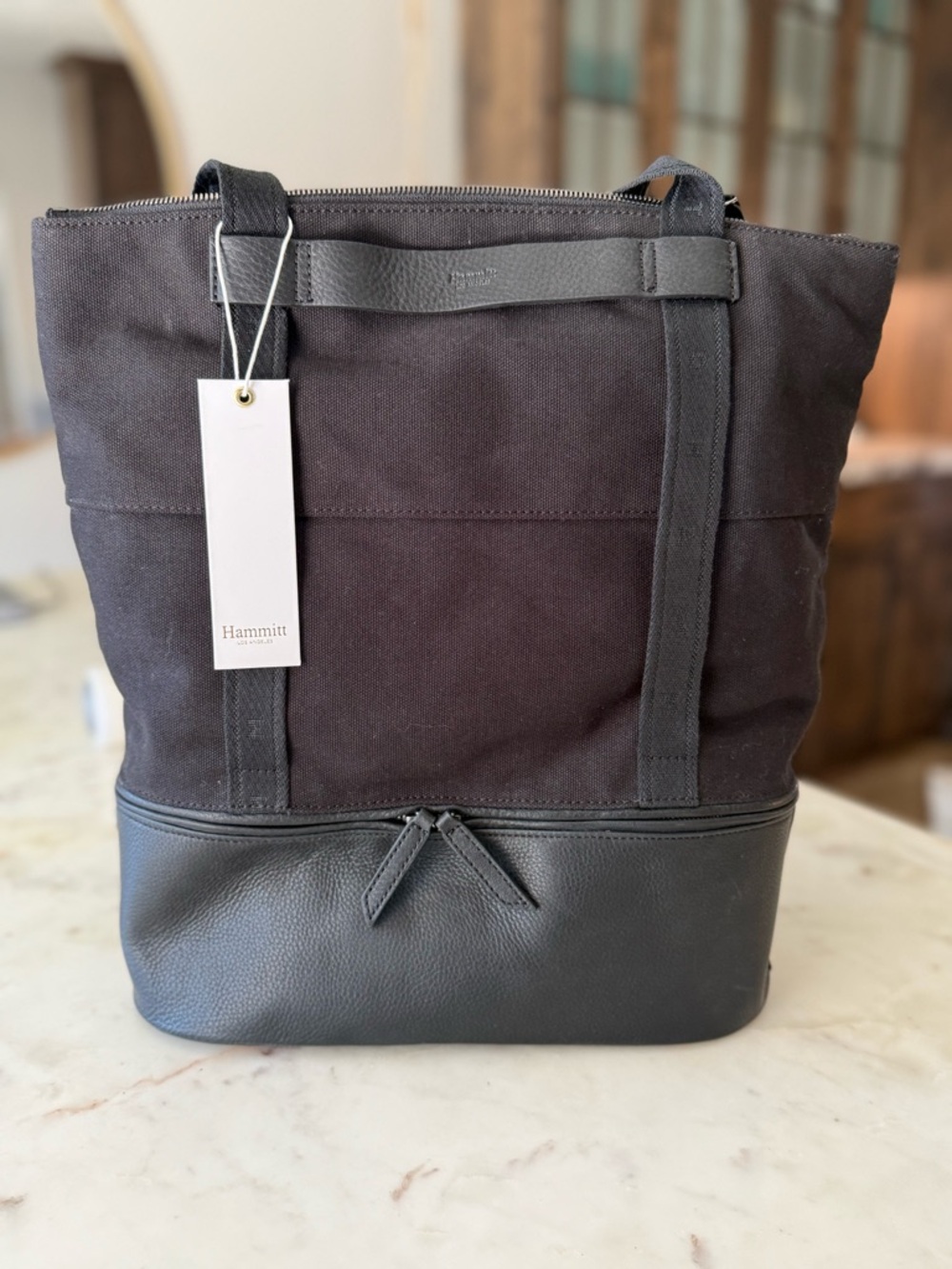 Hammitt Manhattan Beach Tote – Black Canvas & Leather – NEW w/ Tags